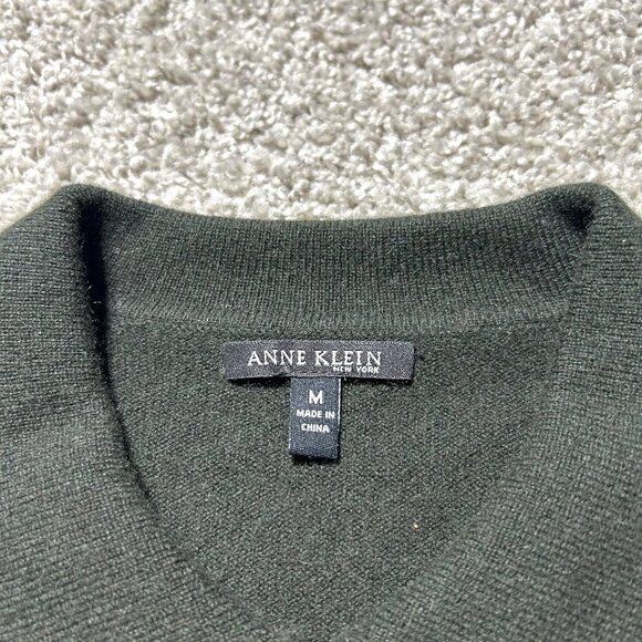 Anne Klein Women's Sz Medium Short Sleeve Knit Top Collar Dark Green - Picture 3 of 10